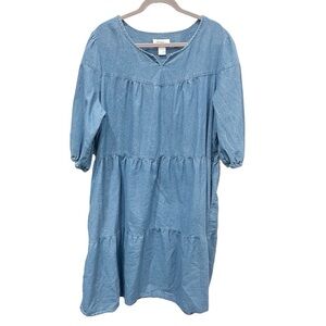 Vintage Dress Women's 1X The Vermont Country Store Blue Denim Tiered Prairie
